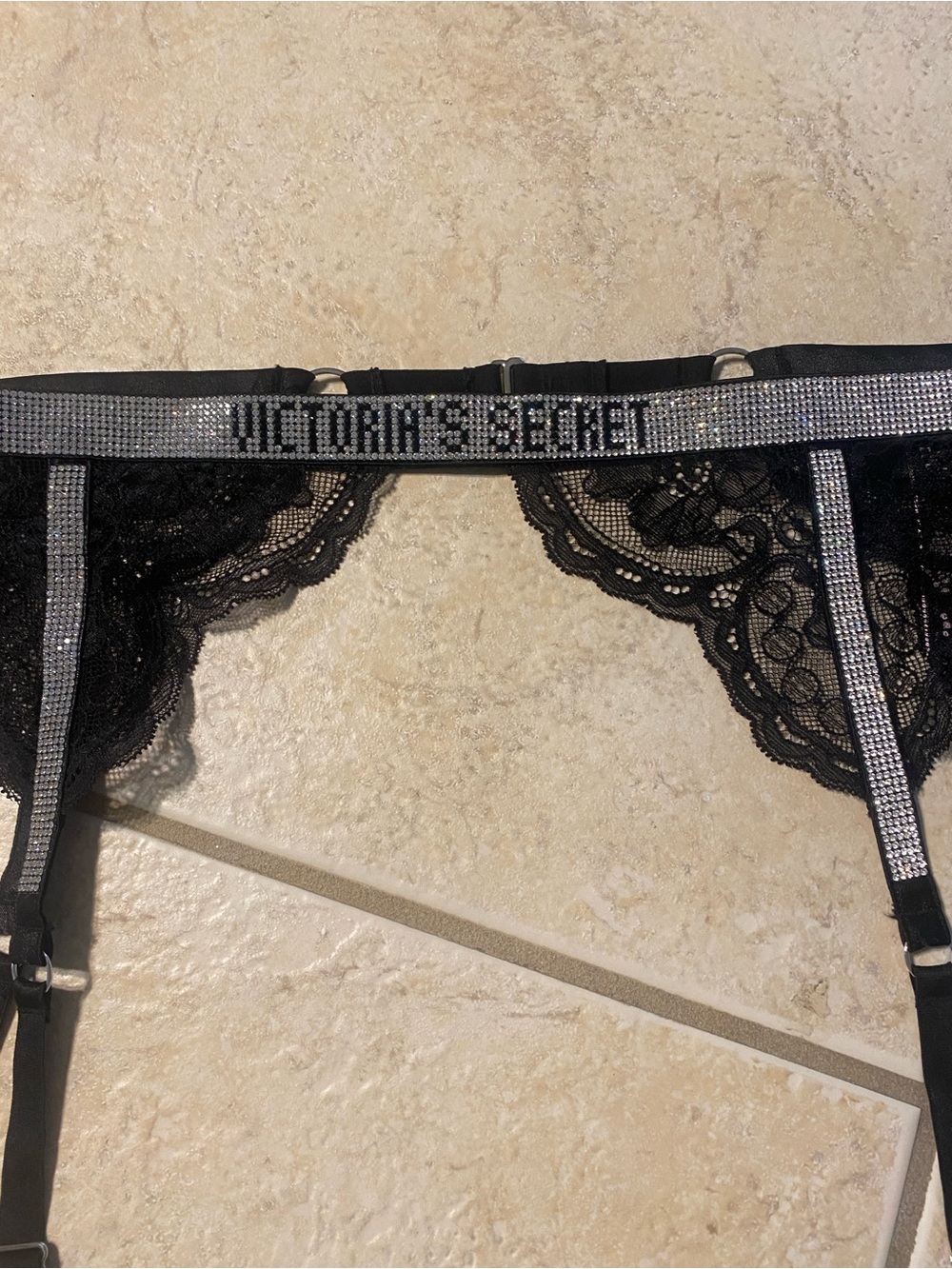 Victoria's Secret NWOT Black Lace Rhinestone Trim Garter